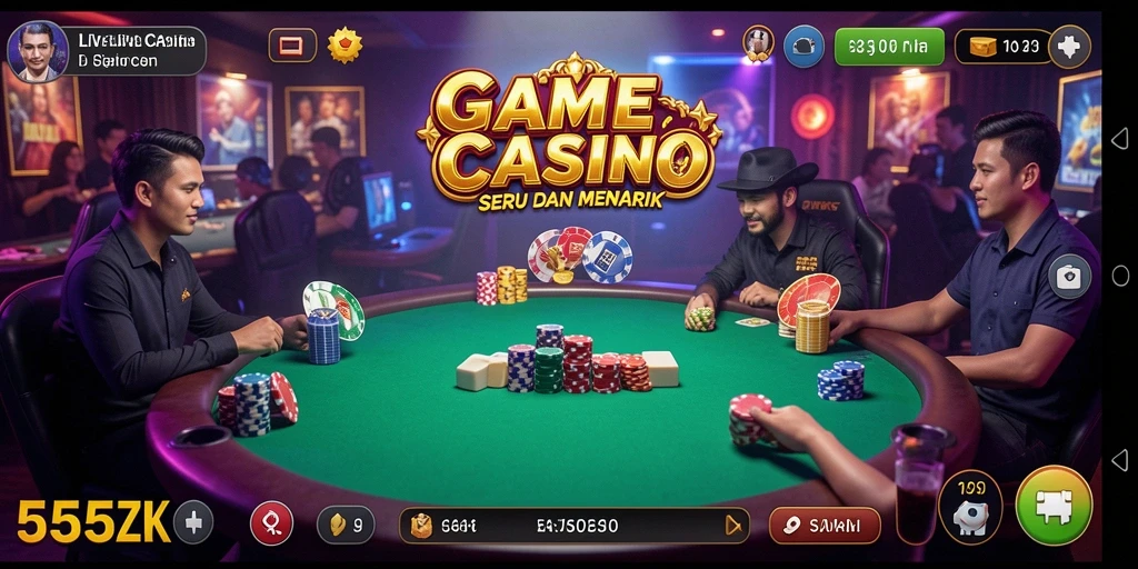 Screenshot utama dari gameplay Live Casino 555ZK dengan dealer profesional.