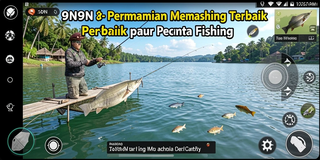 Tampilan gameplay seru 9N9N dengan memancing di laut.