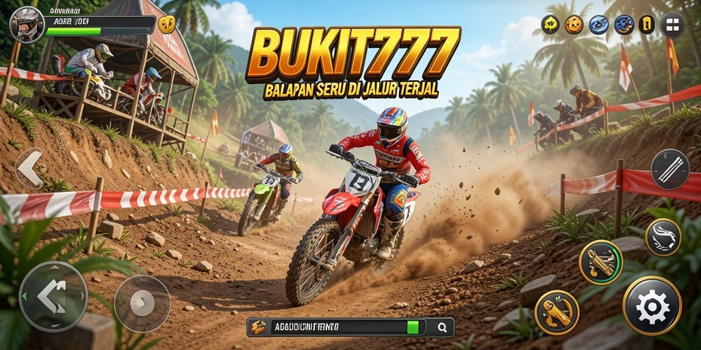 Gameplay menarik BUKIT777 saat balapan di jalur terjal.