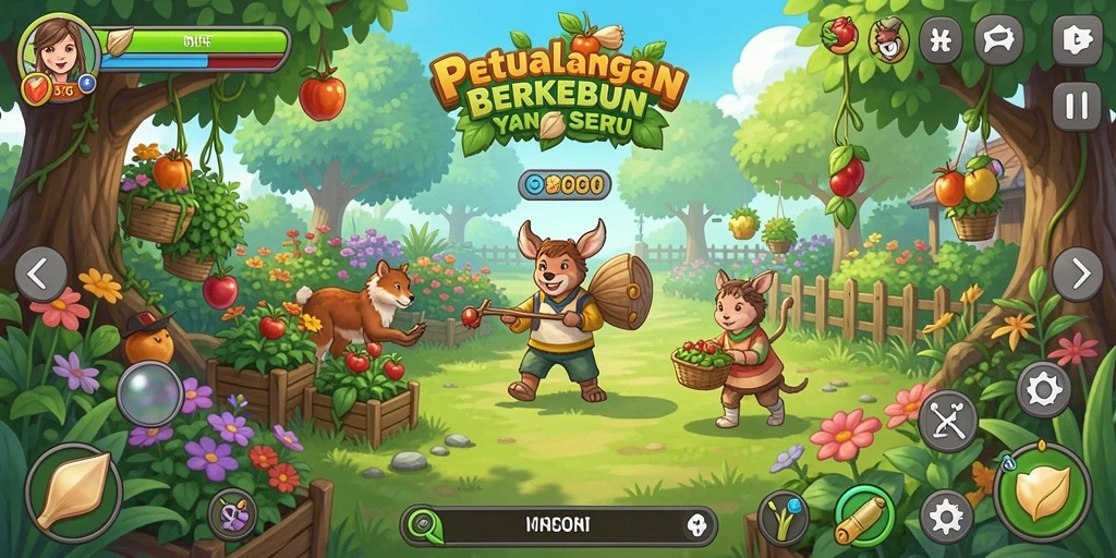 Screenshot menunjukkan gameplay seru dalam D06 berkebun.