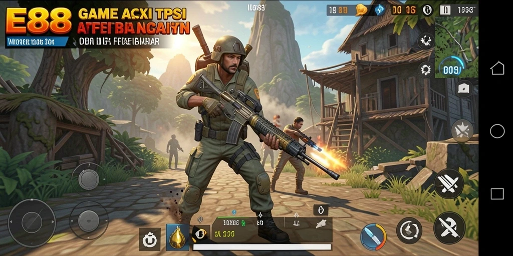 Screenshot E88 menampilkan aksi mendebarkan dalam gameplay TPS.
