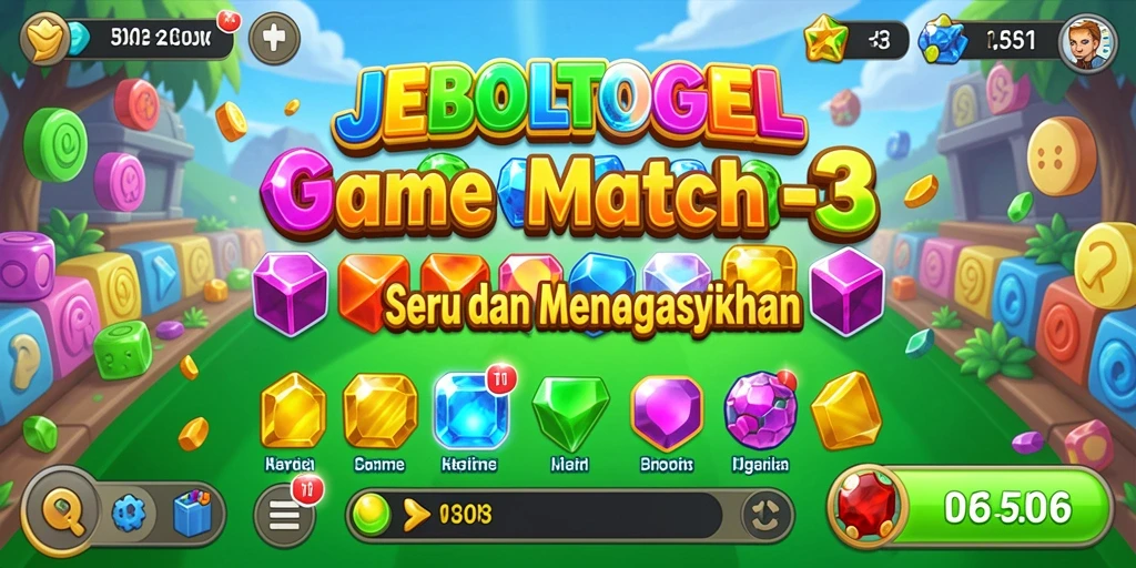 Screenshot gameplay JEBOLTOGEL yang menampilkan aksi Match-3 yang seru.