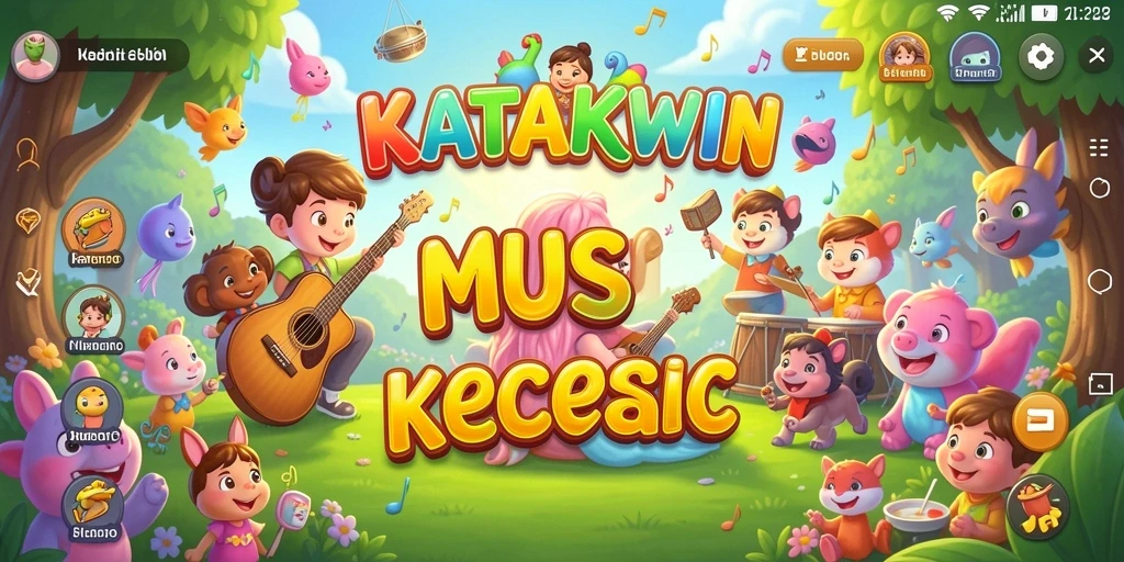 Screenshot gameplay KATAKWIN menampilkan aksi seru dan irama musik.