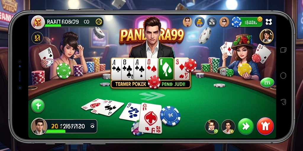 Screenshot utama PANDORA99 menampilkan gameplay Poker yang seru dan menegangkan.