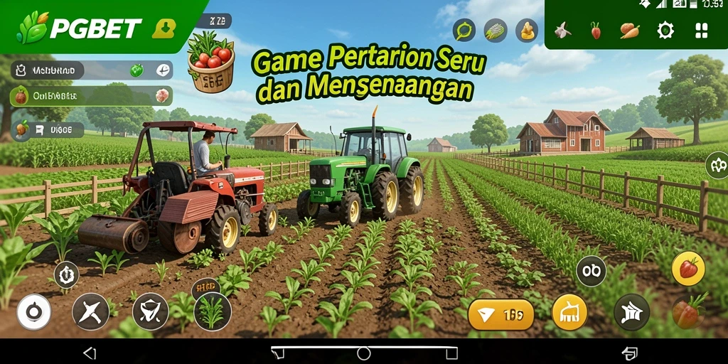 Screenshot gameplay PGBET menampilkan aktivitas pertanian dan interaksi sosial.