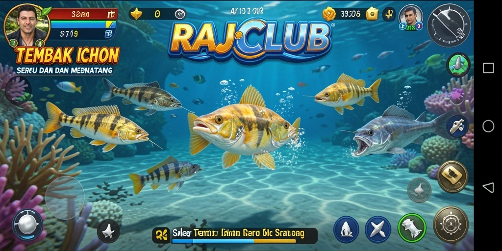 Gameplay seru RAJACLUB menampakkan aksi menembak ikan di lautan.