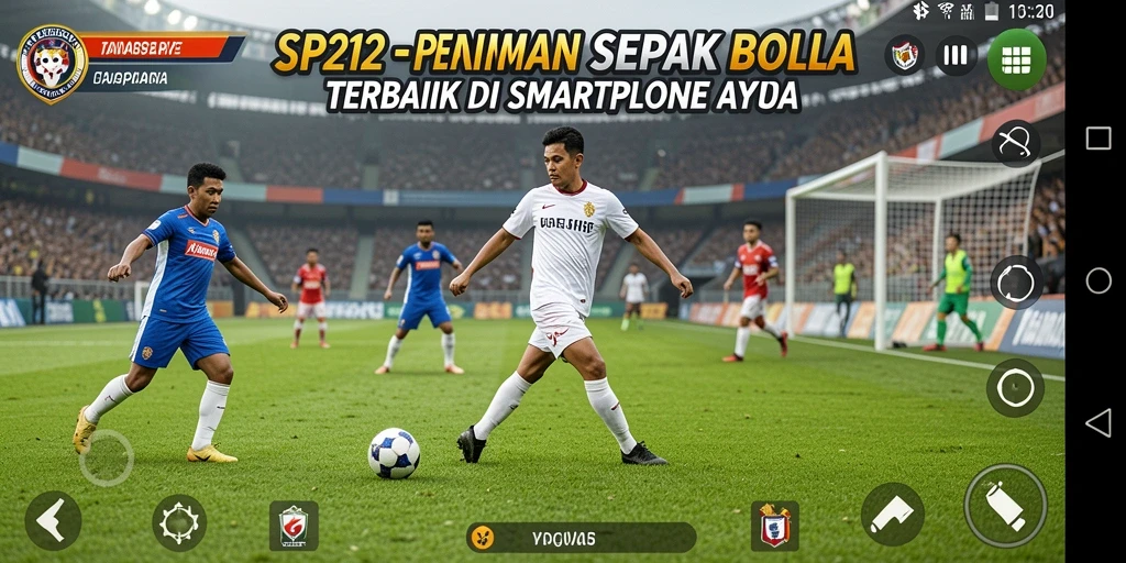 Tampilan gameplay SP212 dengan aksi sepak bola yang mendebarkan.